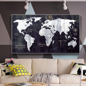 Carte du monde vintage noir et blanc – Image 2