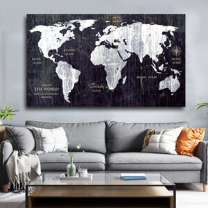 Carte du monde vintage noir et blanc