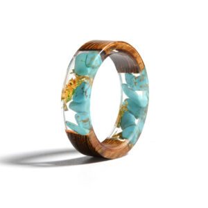 Bague en bois et résine turquoise – Image 2