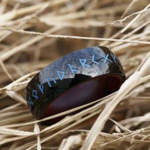 Bague en bois viking gravure bleu – Image 2