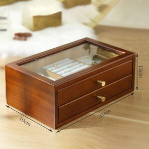 Boite à bijoux en bois à double tiroir marron – Image 2