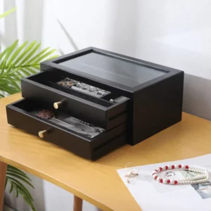 Boite à bijoux en bois à double tiroir noir