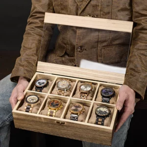 Boite à montre en bois présentoir de 8 fentes