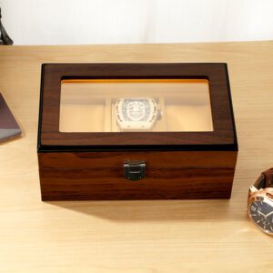 Boite à montre en bois rectangulaire marron – Image 2