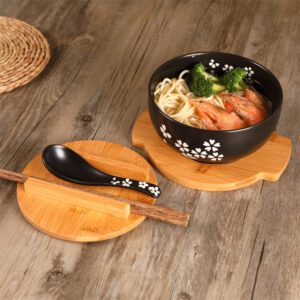 Bol en bois avec cuillère et baguettes noir – Image 2