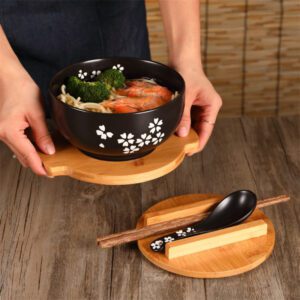 Bol en bois avec cuillère et baguettes noir – Image 3