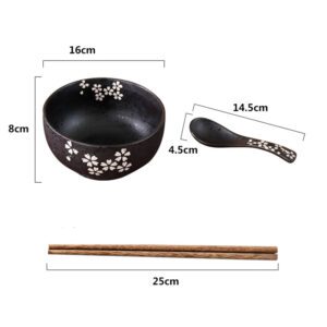 Bol en bois avec cuillère et baguettes noir – Image 4