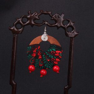 Boucle d'oreille en bois en Tissu Ethnique – Image 2