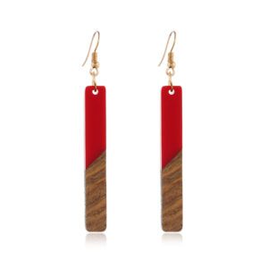 Boucle d'oreille en bois résine rouge