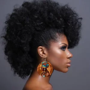 Boucles d’oreille en bois imprimé femme africaine