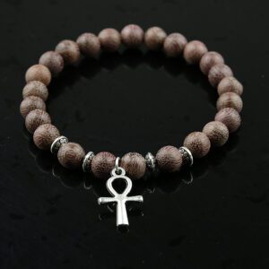 Bracelet en bois Ankh argenté
