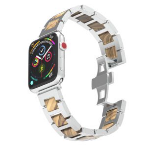 Bracelet en bois apple watch argenté et naturel