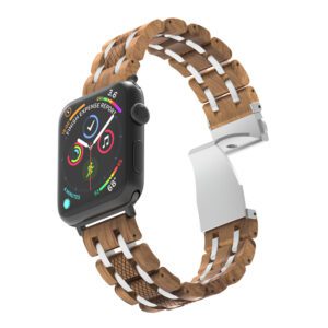 Bracelet en bois apple watch naturel et argenté