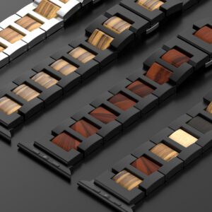 Bracelet en bois apple watch argenté et naturel – Image 2