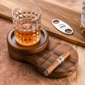 Cendrier en bois avec support pour verre