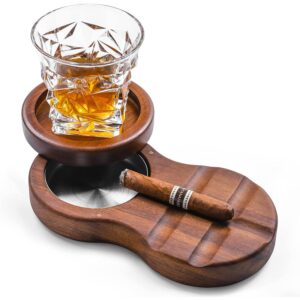 Cendrier en bois avec support pour verre – Image 2