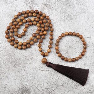 Collier en bois de Méditation avec bracelet