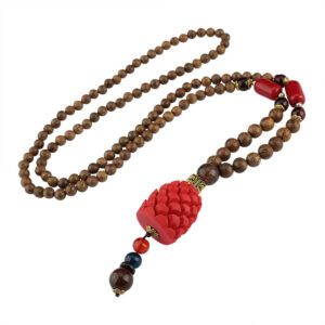 Collier en bois perles de mala – Image 3