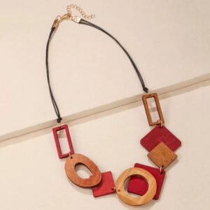 Collier en bois vintage géométrique – Image 2
