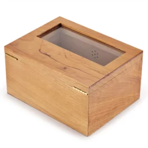 Étui marron humidificateur à cigares avec hygromètre en bois de cèdre – Image 2