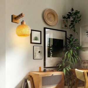 Luminaire en bois rotin tissé – Image 2
