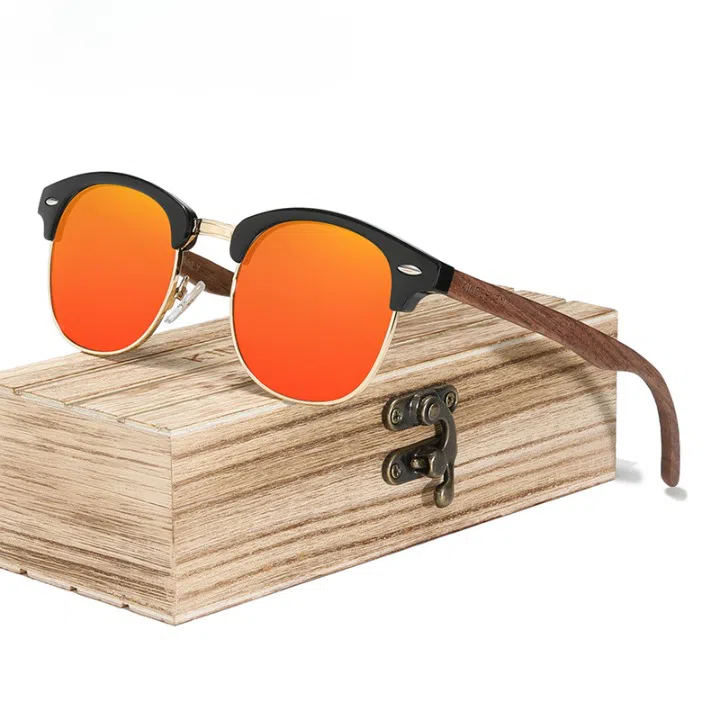 Lunettes de soleil en bois vintage orange