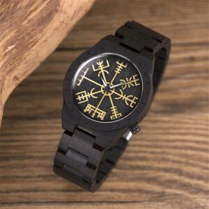 Montre en bois aiguilles lumineux noir