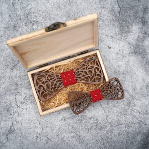 Nœud papillon en bois père et fils rouge – Image 2