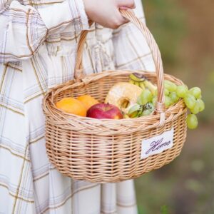 Panier en osier aux carrés marron – Image 2