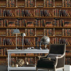 Papier peint en bois bibliothèque – Image 2