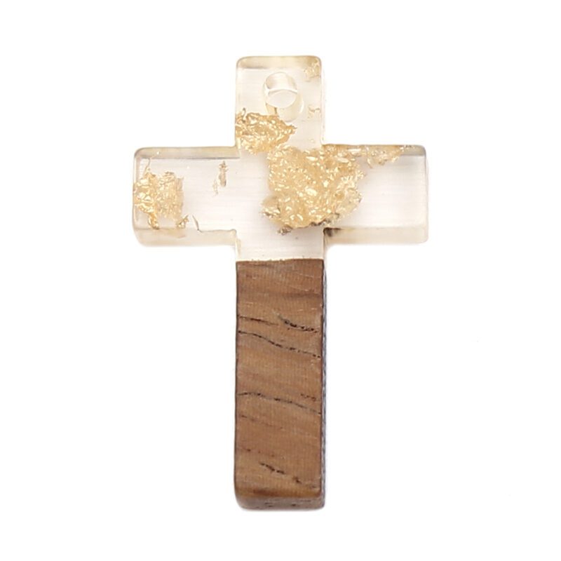 Pendentif en bois croix transparent pack 5