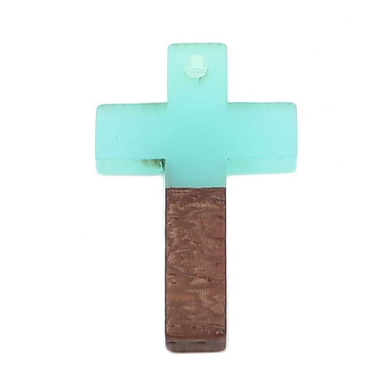 Pendentif en bois croix turquoise pack 5