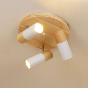 Plafonnier en bois rotatif multi-têtes blanc – Image 2