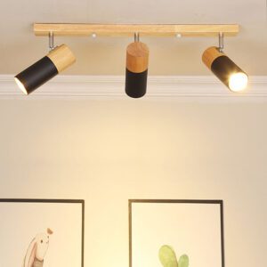 Plafonnier en bois à 3 projecteurs rotatifs noir