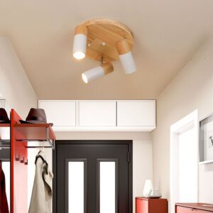Plafonnier en bois rotatif multi-têtes blanc