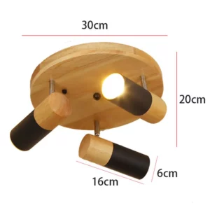 Plafonnier en bois rotatif multi-têtes noir – Image 2