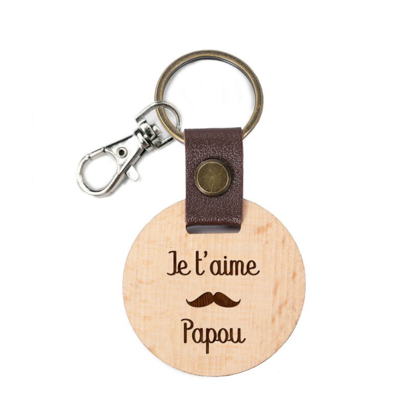 Porte-clé en bois " je t'aime papou"