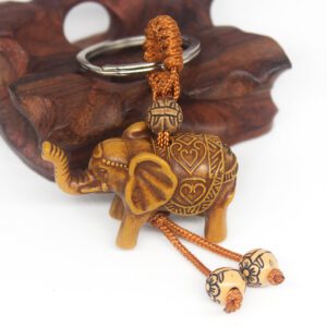 Porte-clé en bois éléphant porte-bonheur
