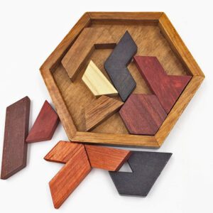 Puzzle en bois adulte Tangram hexagonal – Image 3
