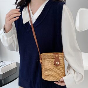 Sac en osier bohème cylindre – Image 2