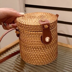 Sac en osier bohème cylindre – Image 4