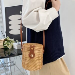Sac en osier bohème cylindre – Image 3