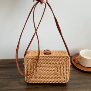 Sac en osier bohème rectangulaire