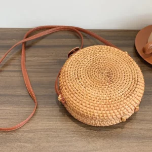 Sac en osier bohème rond