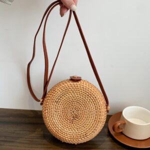 Sac en osier bohème rond – Image 3