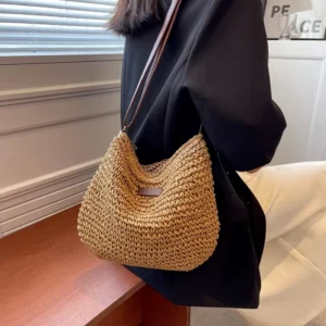 Sac en rotin bohème marron – Image 2
