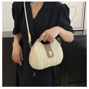 Sac en rotin de plage beige – Image 2