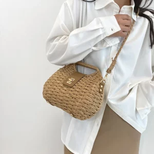 Sac en rotin de plage marron – Image 2