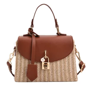 Sac en rotin et cuir marron – Image 2