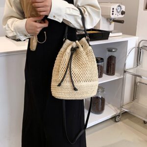 Sac en rotin rond beige – Image 2